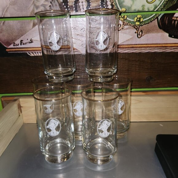 Set of 7 Vintage Avon Mrs. Albee Gold Rim Drinking Glasses EUC - Picture 5 of 10